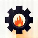 Icon of a gear and flame.